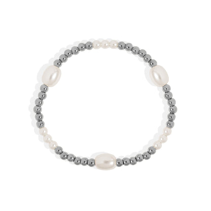 18K Gold PVD 8mm Kiska Glass Pearl Beaded Stretch Bracelet / BRJ1086