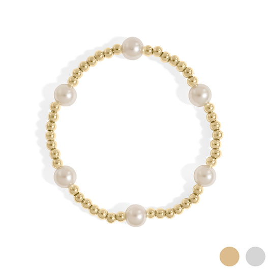 18K Gold PVD 8mm Kiska Glass Pearl Beaded Stretch Bracelet / BRJ1087