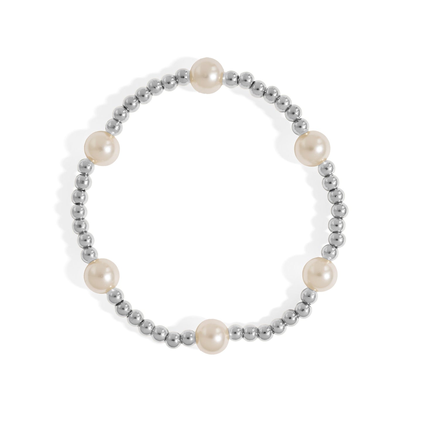 18K Gold PVD 8mm Kiska Glass Pearl Beaded Stretch Bracelet / BRJ1087