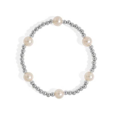 18K Gold PVD 8mm Kiska Glass Pearl Beaded Stretch Bracelet / BRJ1087