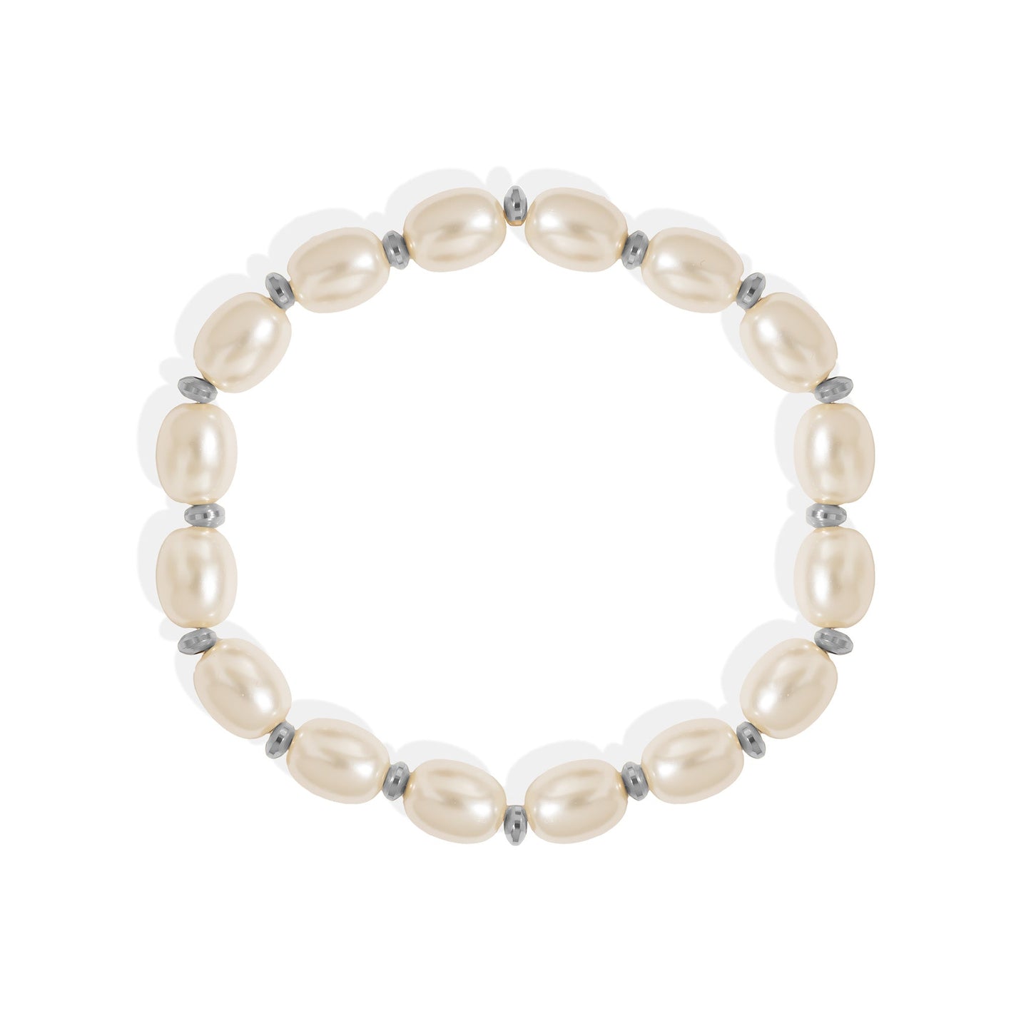18K Gold PVD 8mm Kiska Glass Pearl Beaded Stretch Bracelet / BRJ1088
