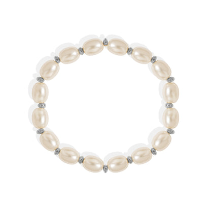 18K Gold PVD 8mm Kiska Glass Pearl Beaded Stretch Bracelet / BRJ1088