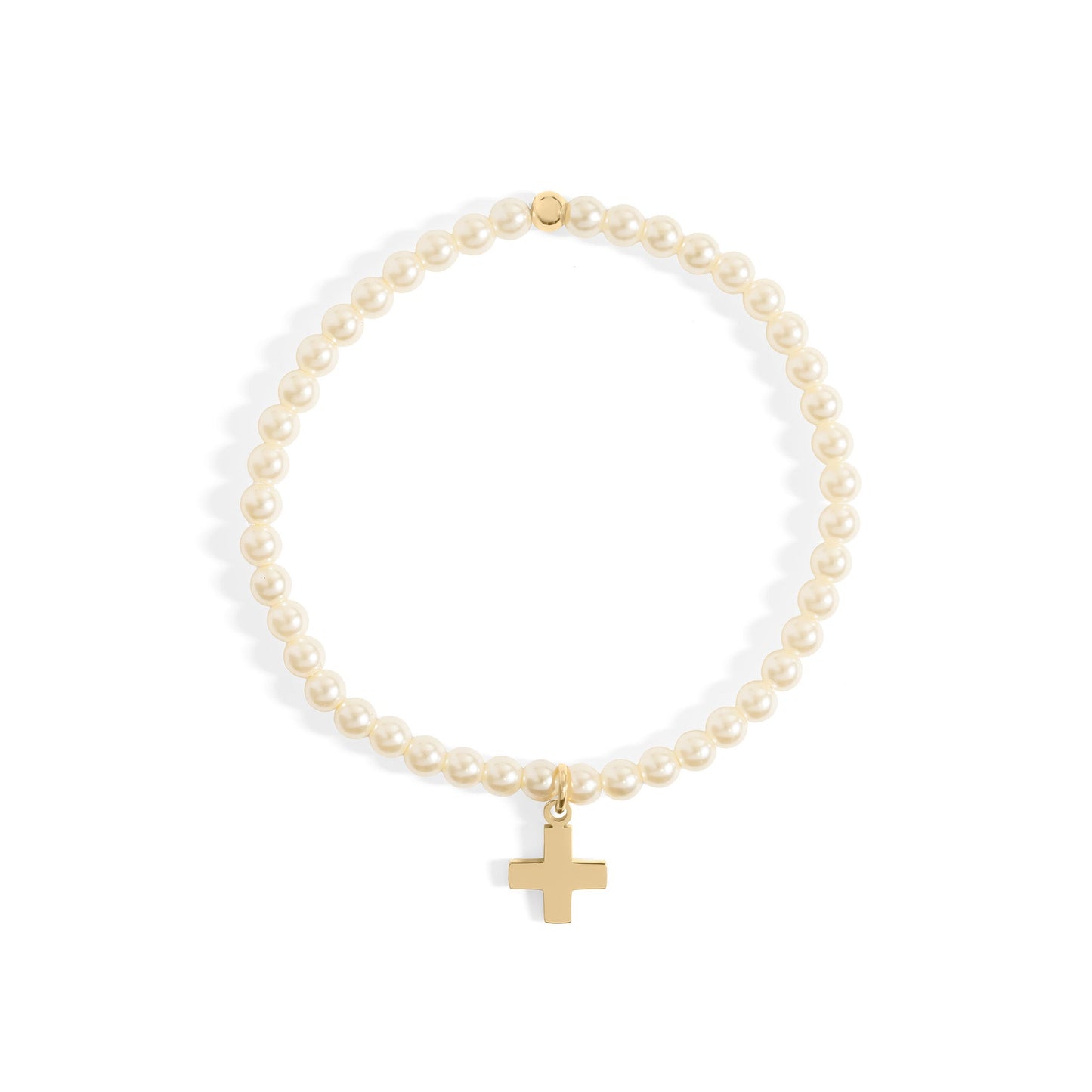 18K Gold PVD Stainless Steel Pearl Beaded Bracelet with Cross / BRJ1100