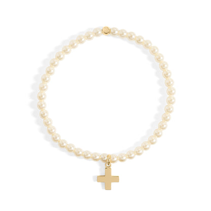 18K Gold PVD Stainless Steel Pearl Beaded Bracelet with Cross / BRJ1101