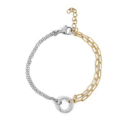 18K Gold PVD Mixed Metal Double Chain Charm Holder Bracelet / BRJ1102