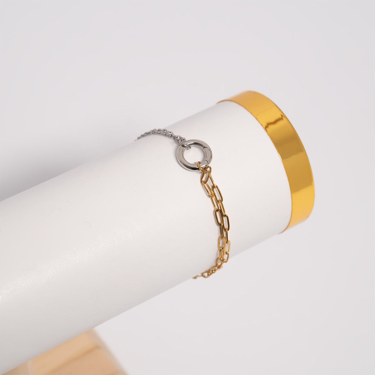 18K Gold PVD Mixed Metal Double Chain Charm Holder Bracelet / BRJ1102
