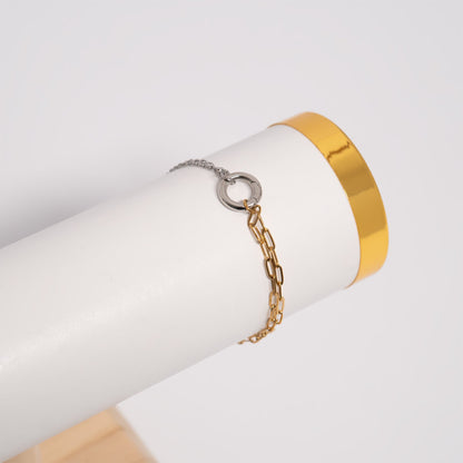18K Gold PVD Mixed Metal Double Chain Charm Holder Bracelet / BRJ1102