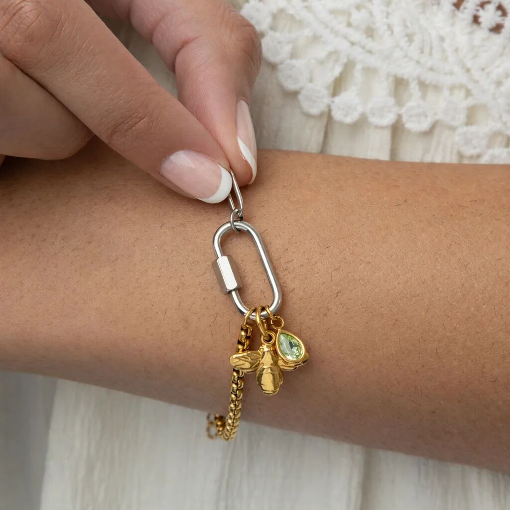 Mixed Metal Split Chain Paperclip Carabiner Bracelet / BRJ1103