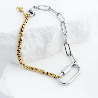 Mixed Metal Split Chain Paperclip Carabiner Bracelet / BRJ1103