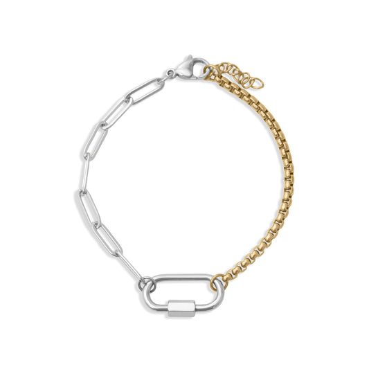 Mixed Metal Split Chain Paperclip Carabiner Bracelet / BRJ1103
