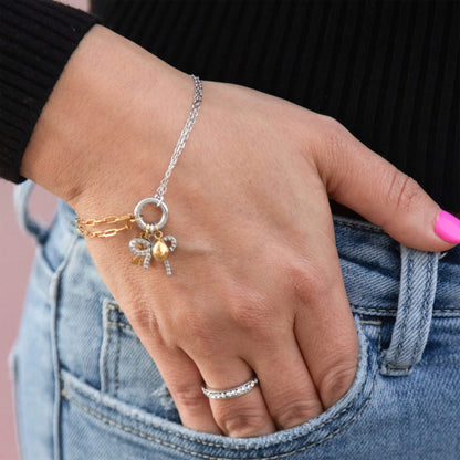 18K Gold PVD Mixed Metal Double Chain Charm Holder Bracelet / BRJ1102