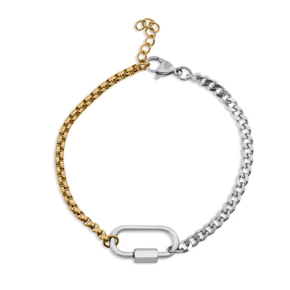 Mixed Metal Split Chain Curb Carabiner Bracelet / BRJ1104