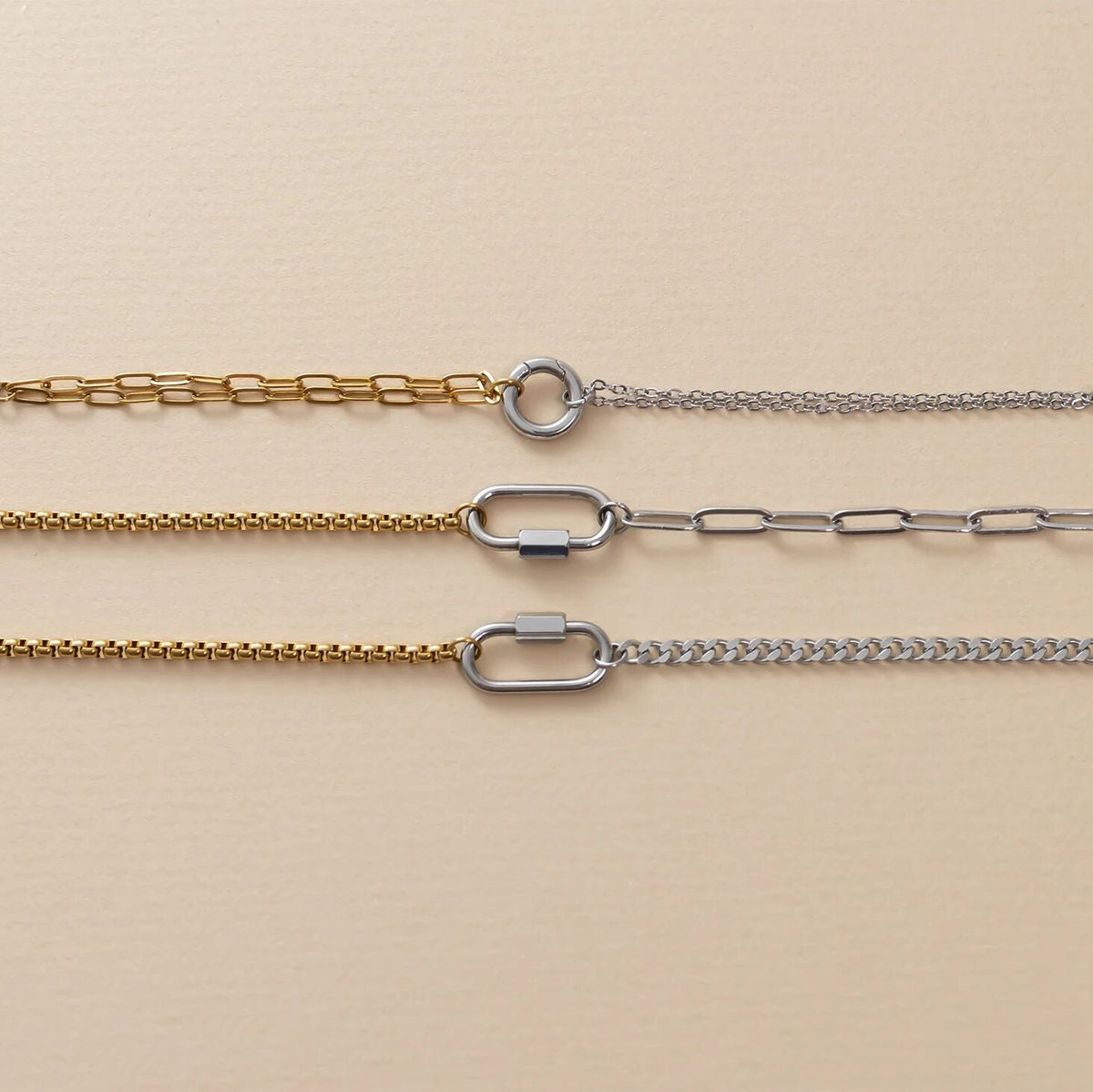 18K Gold PVD Mixed Metal Double Chain Charm Holder Bracelet / BRJ1102