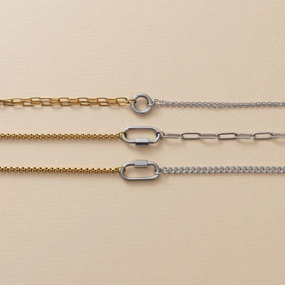 18K Gold PVD Mixed Metal Double Chain Charm Holder Bracelet / BRJ1102
