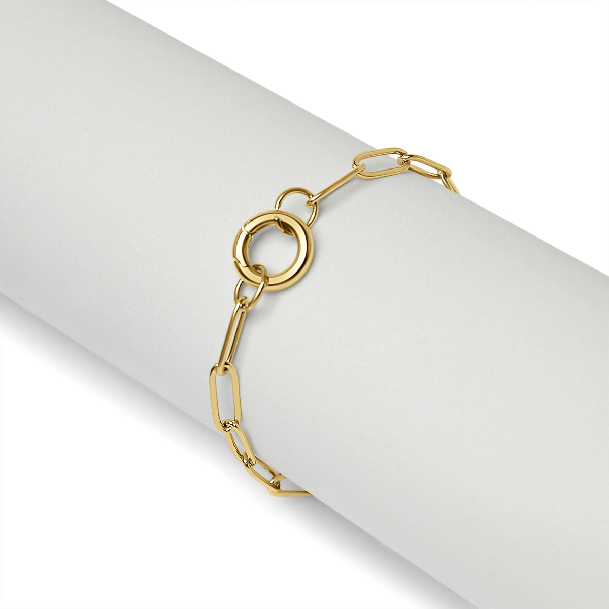 18K Gold PVD Stainless Steel Paperclip Charm Keeper Bracelet / BRJ9084