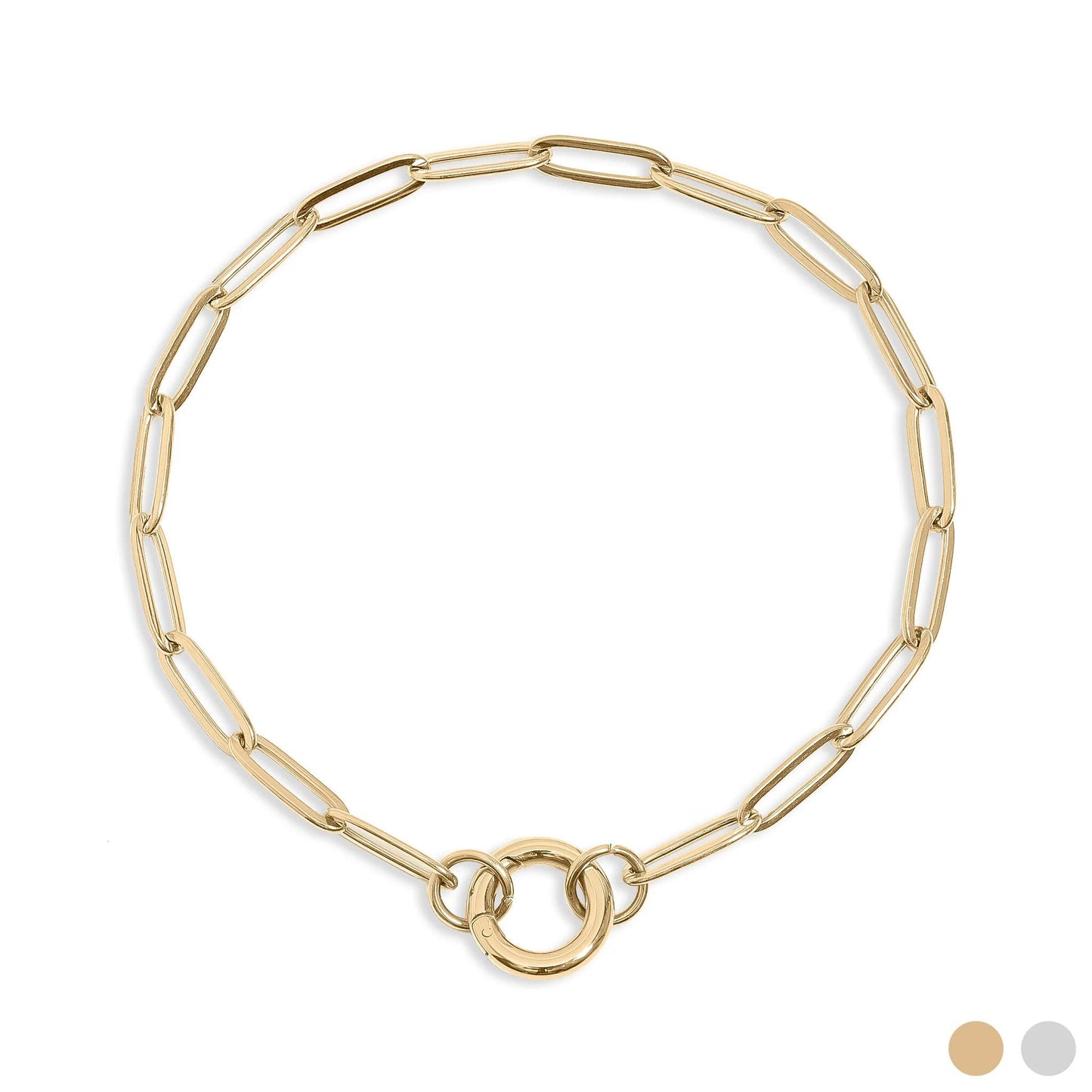 18K Gold PVD Stainless Steel Paperclip Charm Keeper Bracelet / BRJ9084