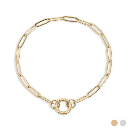 18K Gold PVD Stainless Steel Paperclip Charm Keeper Bracelet / BRJ9084