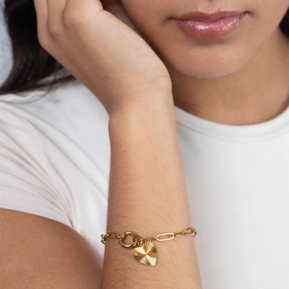 18K Gold PVD Stainless Steel Paperclip Charm Keeper Bracelet / BRJ9084