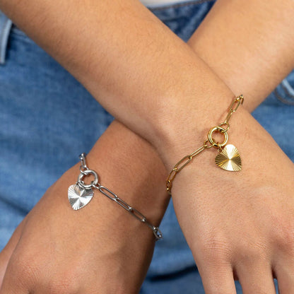 18K Gold PVD Stainless Steel Paperclip Charm Keeper Bracelet / BRJ9084