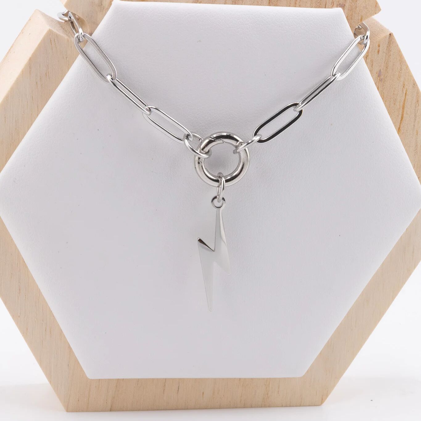18K Gold PVD Stainless Steel Paperclip Charm Keeper Bracelet / BRJ9084