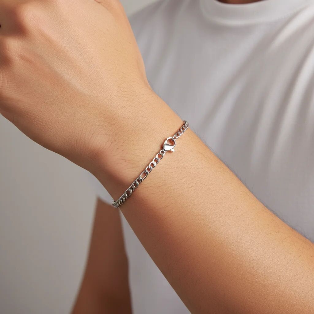Stainless Steel Figaro Chain Bracelet / BRJ9096