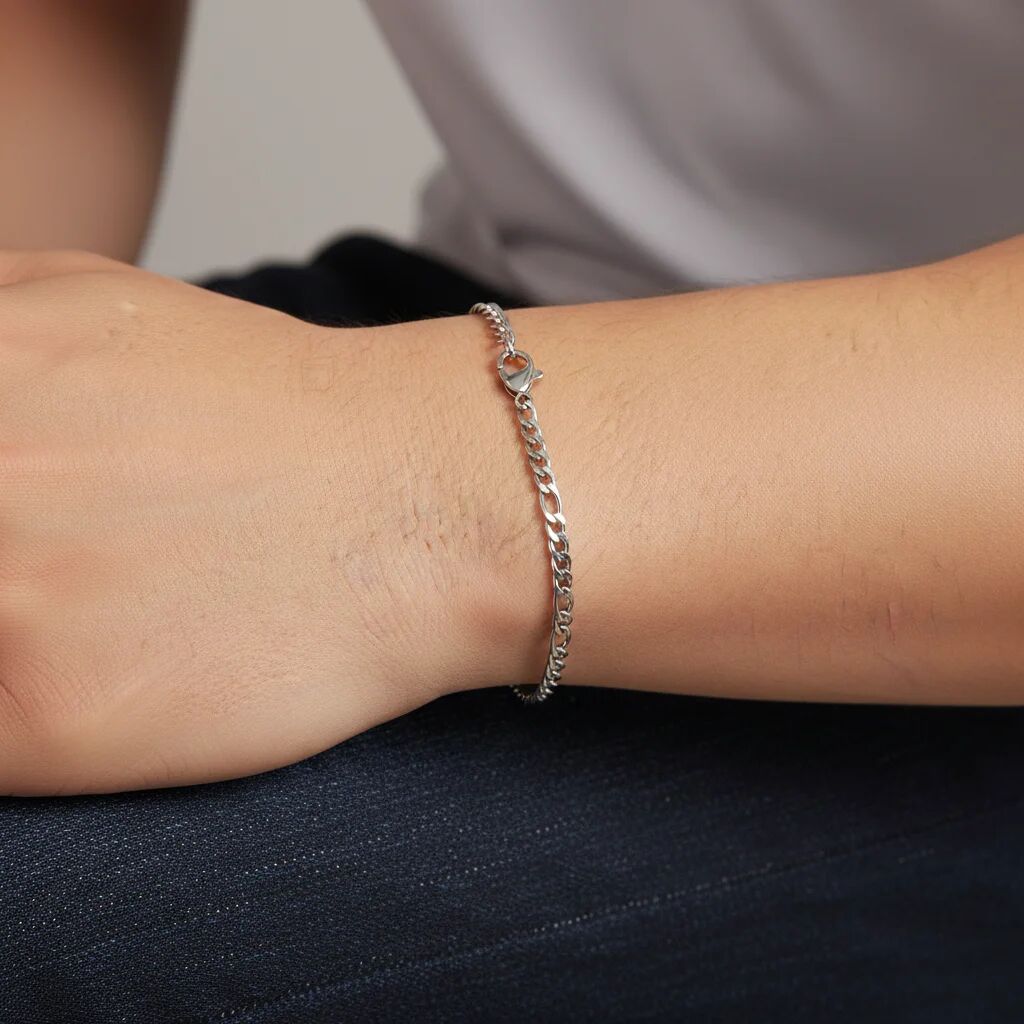 Stainless Steel Figaro Chain Bracelet / BRJ9096