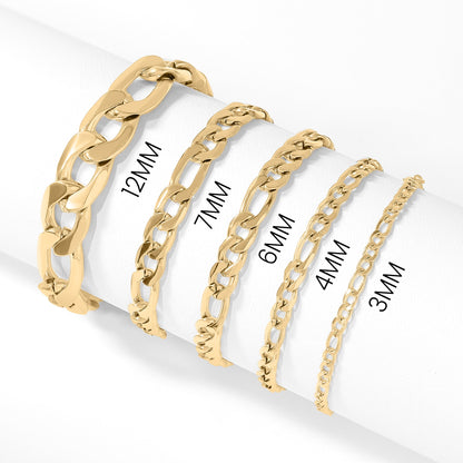 18K Gold PVD Stainless Steel Figaro Chain Bracelet or Anklet / BRJ9097