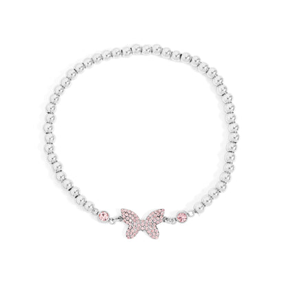 18K Gold PVD Stainless Steel Butterfly Beaded Stretch Bracelet / BRJ1074