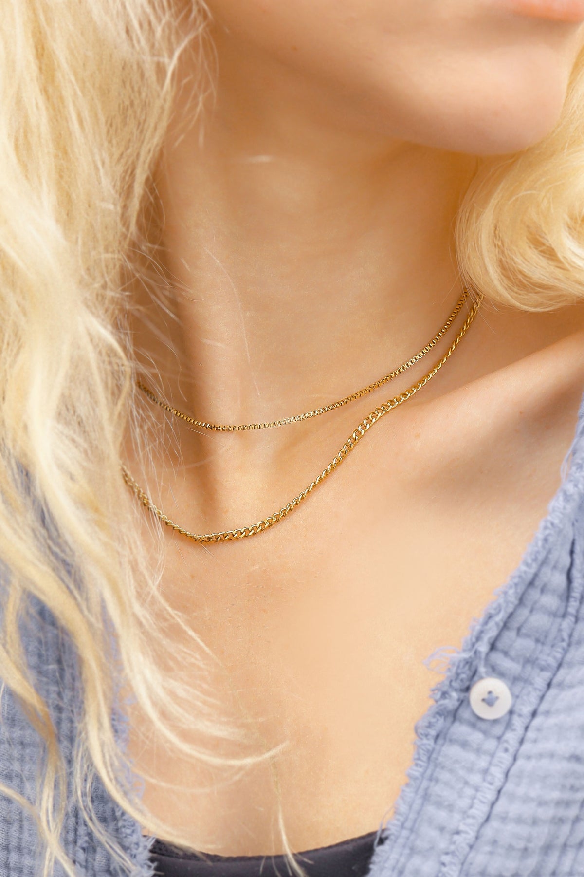 18K Gold PVD Stainless Steel 1.5mm Box Chain Necklace / CHJ2036