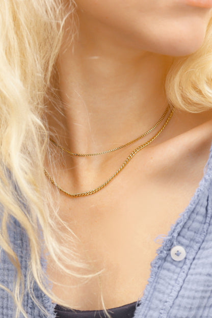 18K Gold PVD Stainless Steel Diamond Cut Curb Chain Necklace / CHN9710
