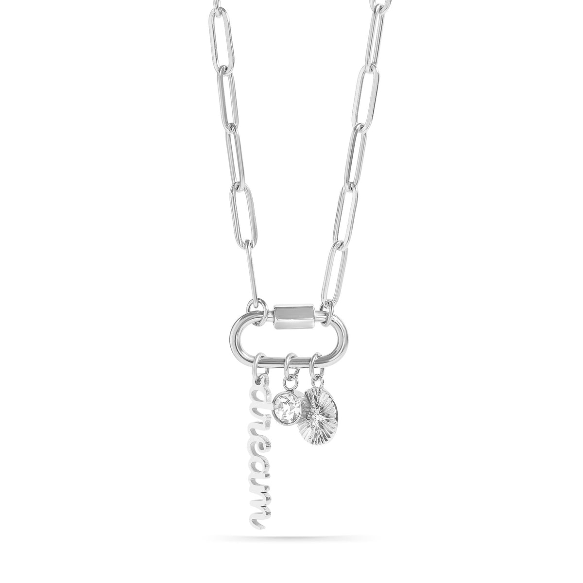 18K Gold PVD Stainless Steel Carabiner Dream Charm Paperclip Necklace / CHN0048