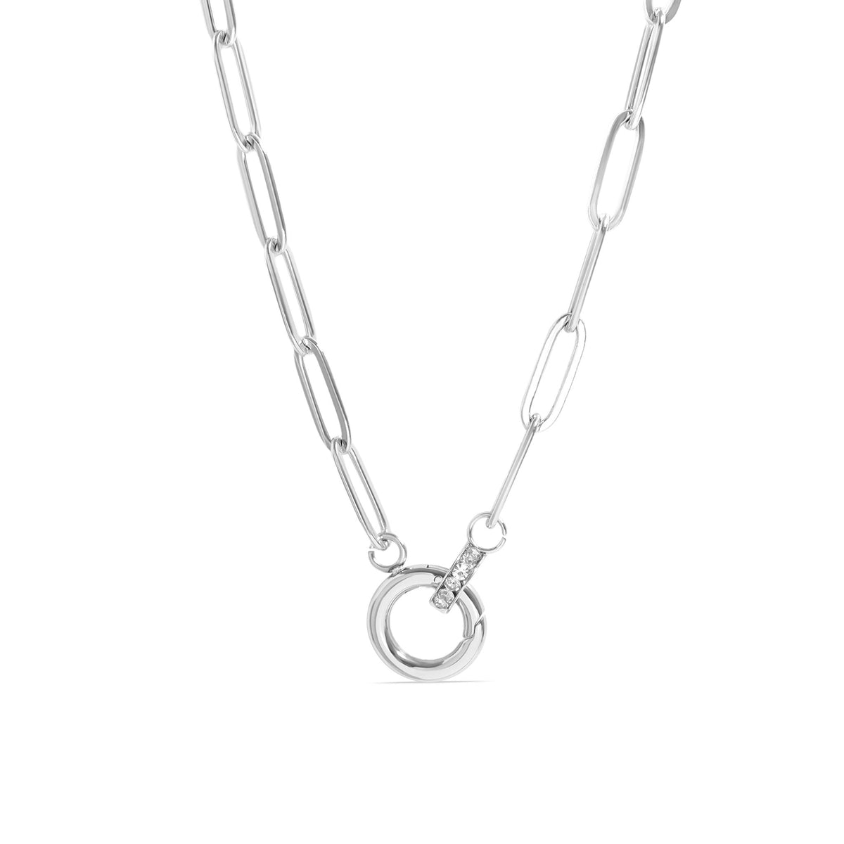 18K Gold PVD Paperclip CZ Carabiner Charm Holder Necklace / CHN0077