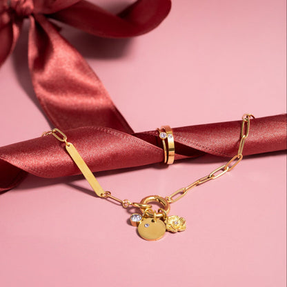 18K Gold PVD Stainless Steel Birthstone Engravable Stacking Ring / ZRJ1004