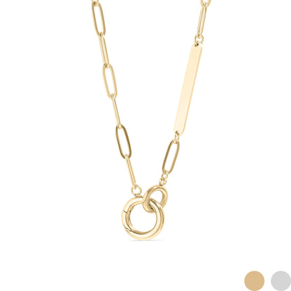 18K Gold PVD Engravable Paperclip Charm Holder Necklace / CHN0079