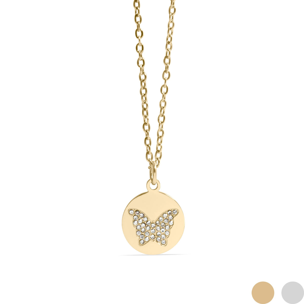 18K Gold PVD Stainless Steel Stone Butterfly Pendant Necklace / CHN0085
