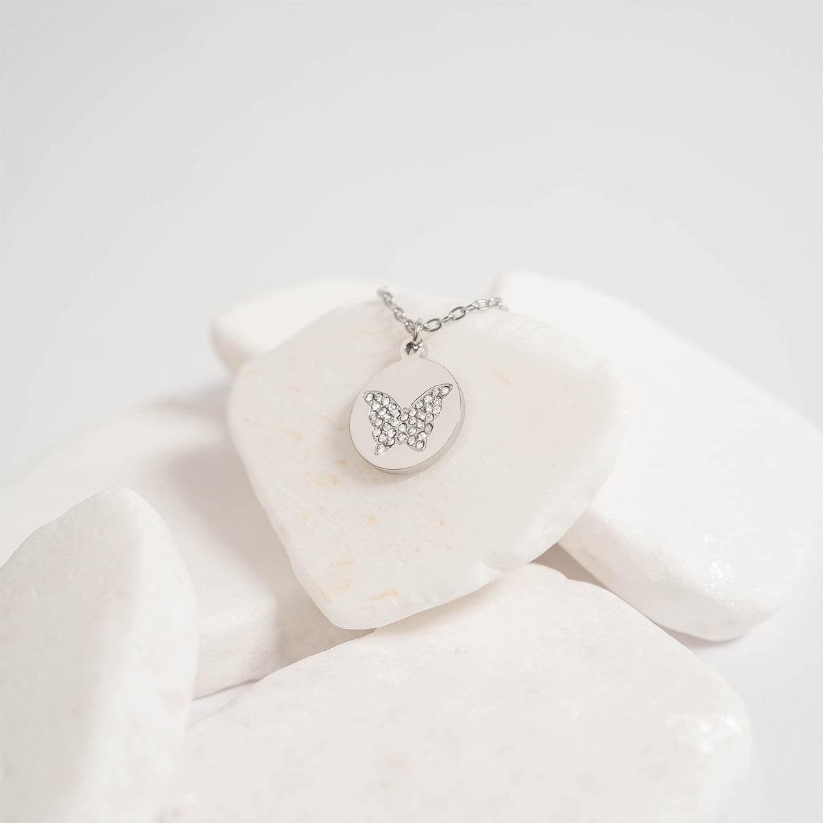 18K Gold PVD Stainless Steel Stone Butterfly Pendant Necklace / CHN0085