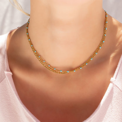 18K Gold Stainless Steel Turquoise Chain Necklace / CHN0094