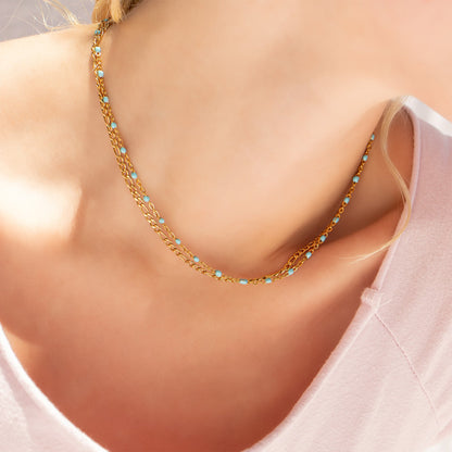18K Gold Stainless Steel Turquoise Chain Necklace / CHN0094