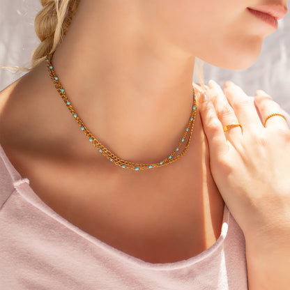 18K Gold Stainless Steel Turquoise Chain Necklace / CHN0094