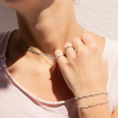 18K Gold Stainless Steel Turquoise Chain Necklace / CHN0094