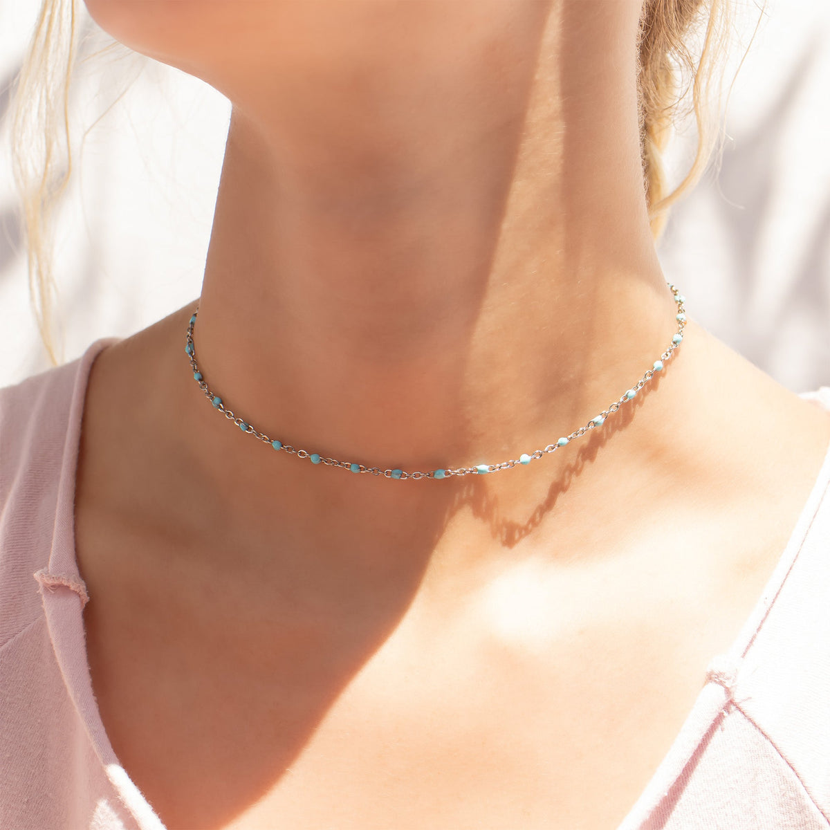 18K Gold Stainless Steel Turquoise Chain Necklace / CHN0094