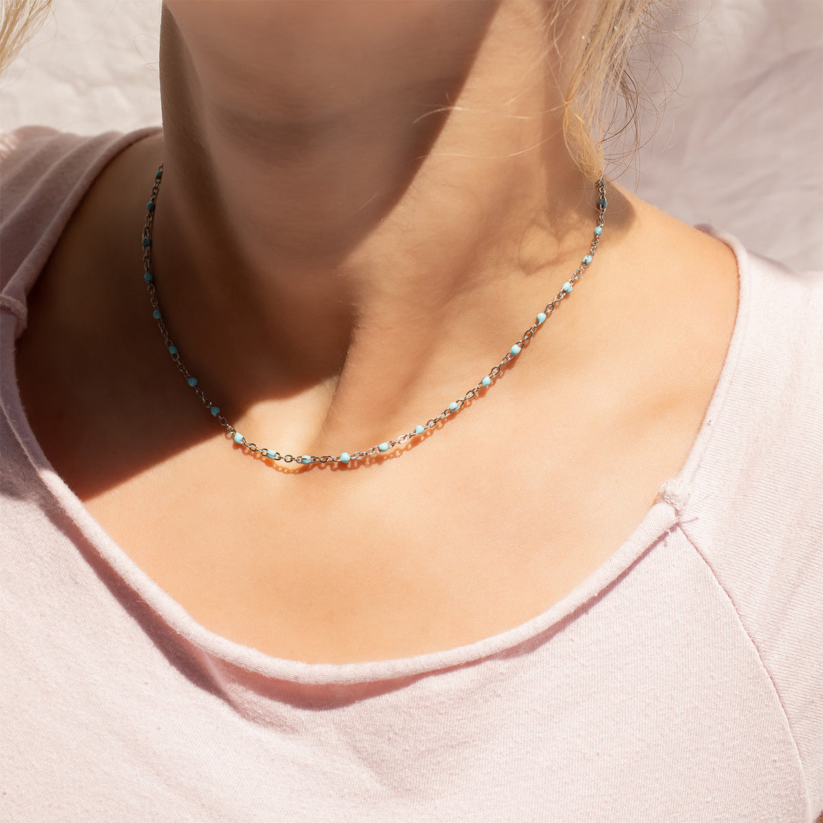 18K Gold Stainless Steel Turquoise Chain Necklace / CHN0094