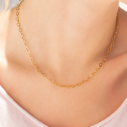 18K Gold PVD Stainless Steel Heart Chain Necklace / CHN0096