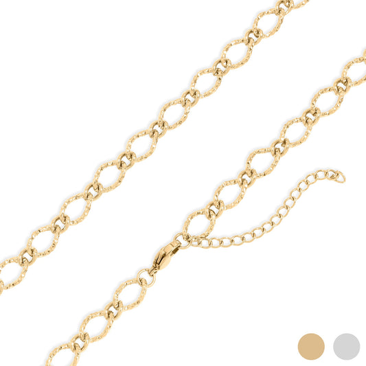 18K Gold PVD Stainless Steel Hammered Oval Chain Necklace / CHN0097