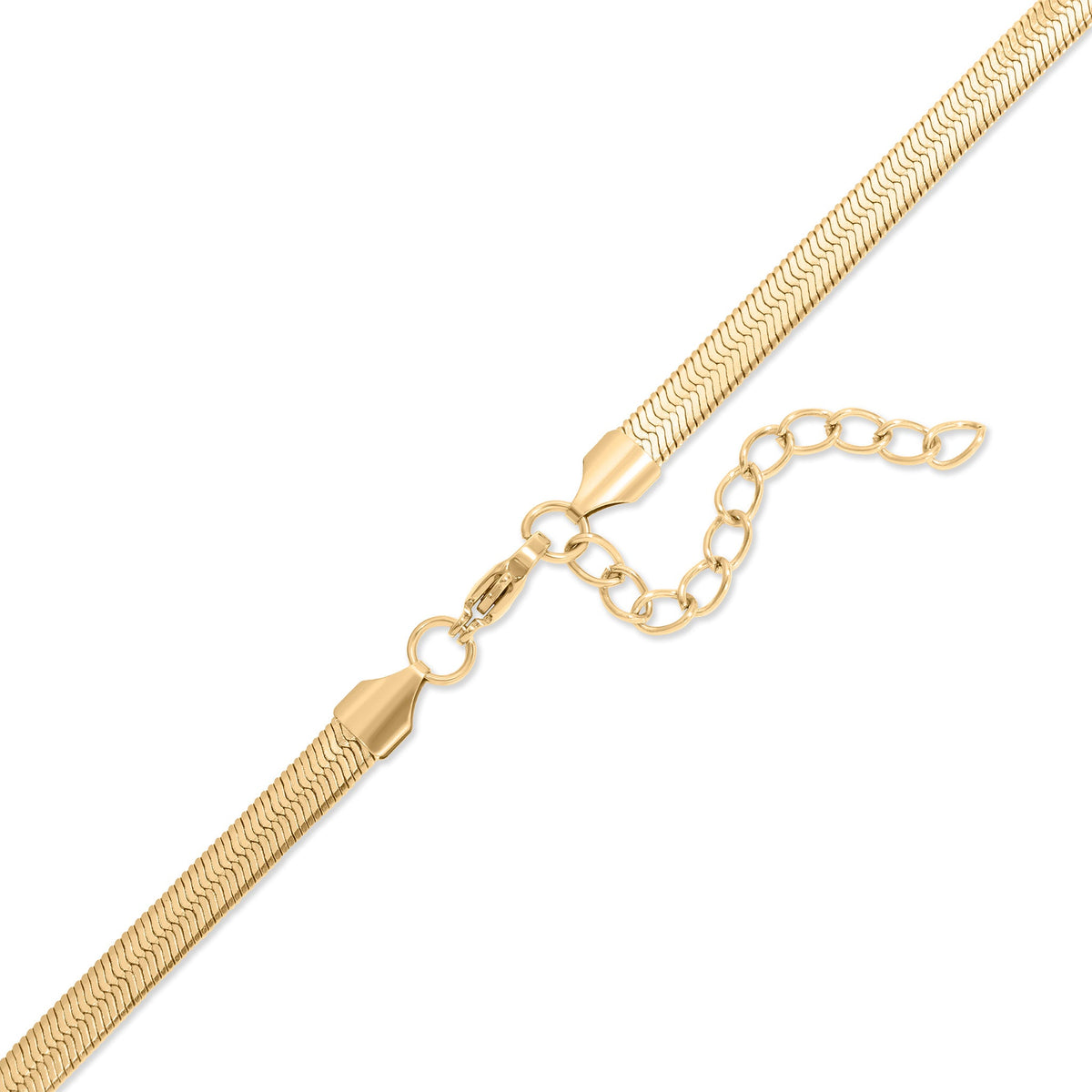 18K Gold PVD Stainless Steel Herringbone Charm Holder Necklace / CHN0101