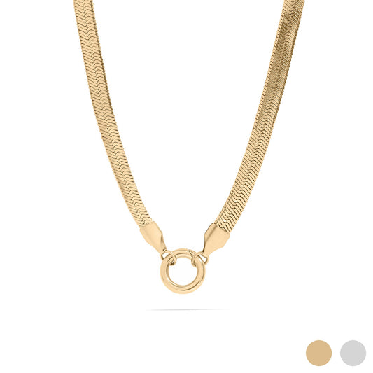 18K Gold PVD Stainless Steel Herringbone Charm Holder Necklace / CHN0101