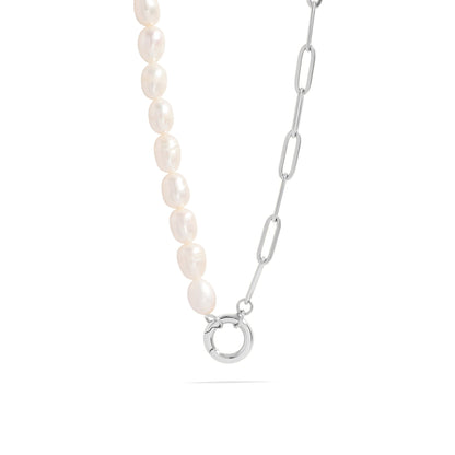 Stainless Steel Freshwater Pearl Paperclip Split Charm Holder Necklace / CHN0103