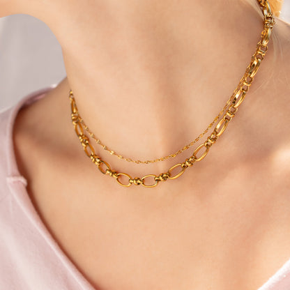 18K Gold PVD Stainless Steel Circle Charm Chain Necklace / CHN0104