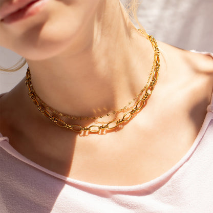 18K Gold PVD Stainless Steel Circle Charm Chain Necklace / CHN0104