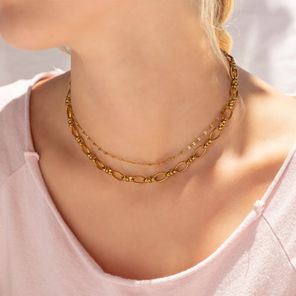 18K Gold PVD Stainless Steel Circle Charm Chain Necklace / CHN0104